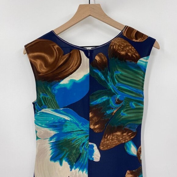 Anthropologie Blue Floral 10% Silk Magnifield Corolla Asymmetrical Hem Size 0 - Picture 7 of 11